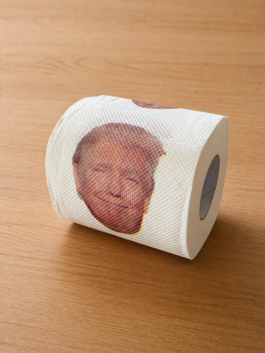 Trump toilet paper roll with Donald Trump printed on every sheet